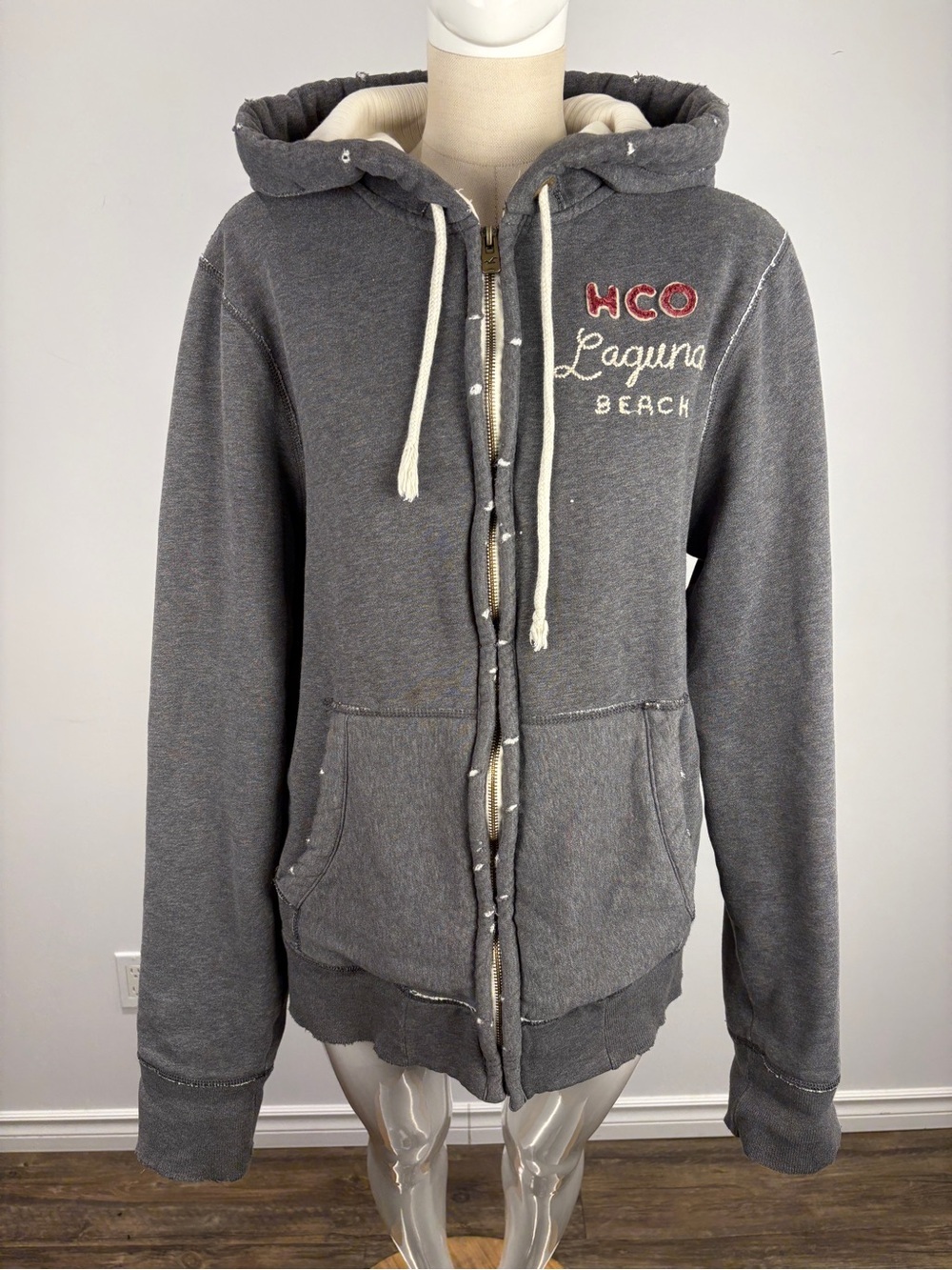 Vintage Y2K Hollister Grey Zip Up Hoodie Laguna Beach Heavyweight L